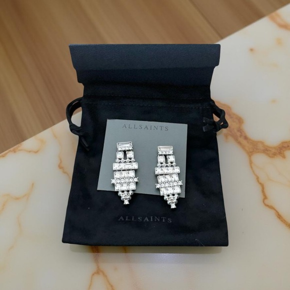 All Saints Jewelry - ALLSAINTS Rhodium,high quality,sparkling,statement earrings crystal 2 inch & box